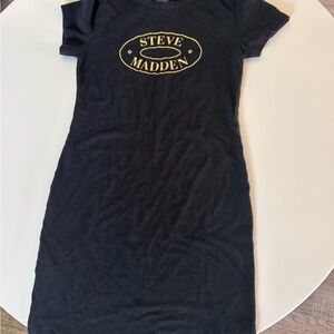 Steve Madden Black Tee Dress with Gold Logo S